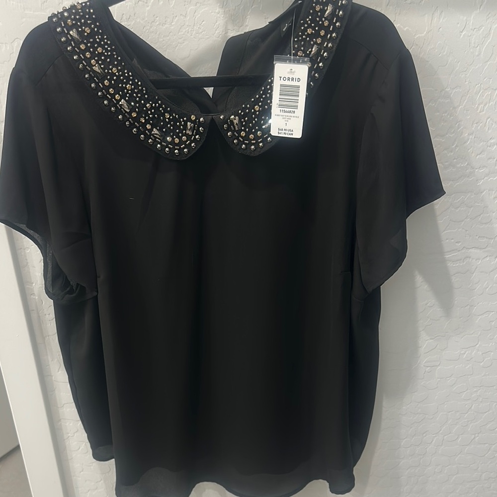 Torrid Black Embellished Peter Pan Collar Blouse